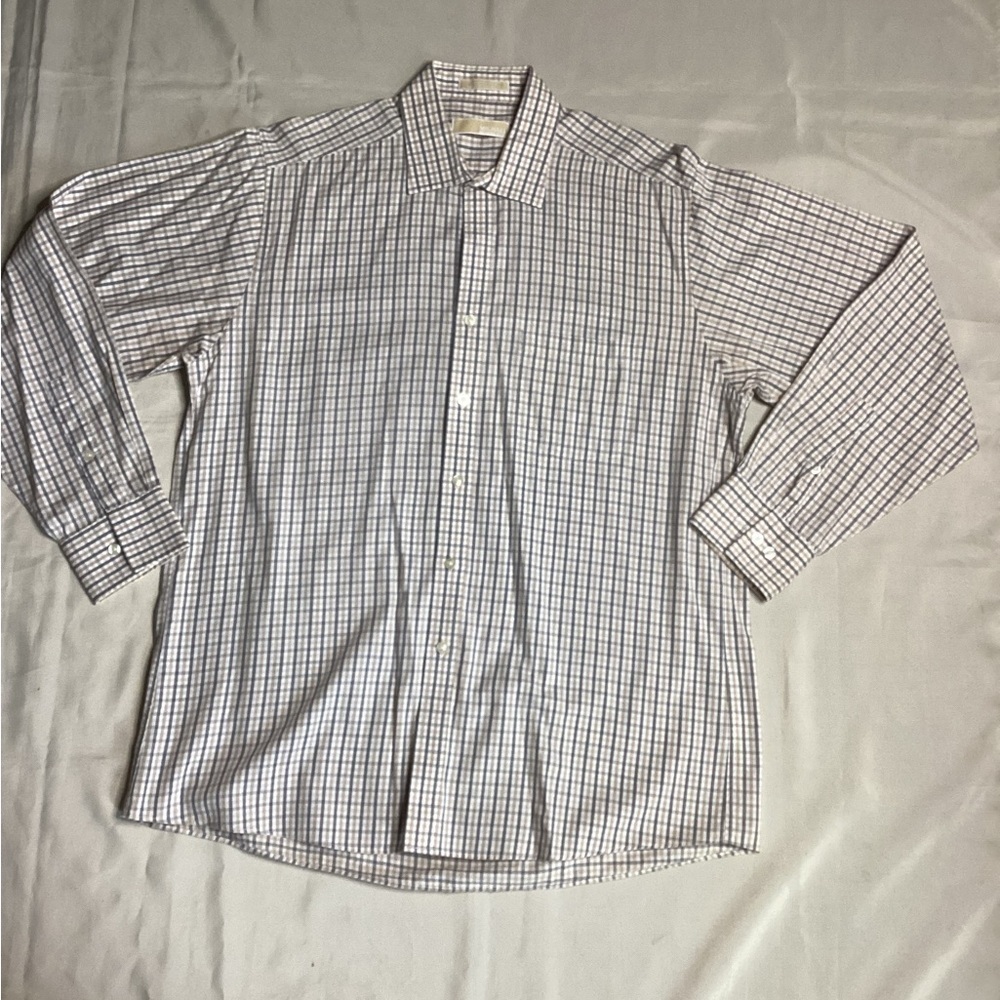 Michael Kors White and Blue Checkered Dress Shirt